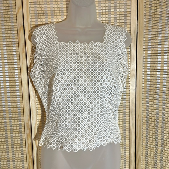 Vintage Handmade (1950s?) Pale Cream Guipure Lace Cropped Tank Top - Picture 1 of 16